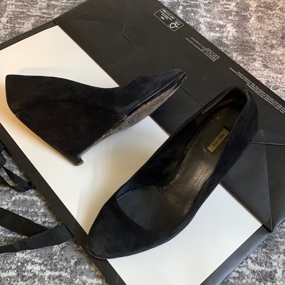 Miu Miu black suede wedges!  37 1/2